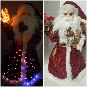 VINTAGE FIBER OPTIC 17" SANTA, COLOR CHANGING TABLETOP TREE TOPPER VICTORIAN